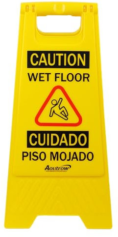 Aoutrow 1 cartello di avvertimento sul pavimento bagnato, dimensioni: 43,5 cm x 21,3 cm x 2,4 cm (lunghezza x larghezza x altezza) cartello di sicurezza pieghevole su 2 lati per uso commerciale, un