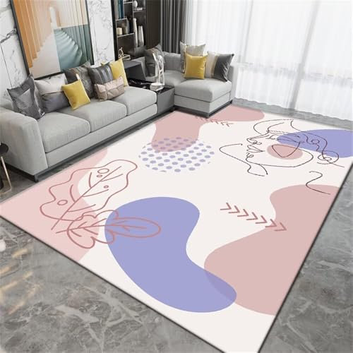 zimmerdeko flokati Teppich waschbar Einfach Licht Luxus lila Teppich Kunst Linie Dekoration Wohnzimmer großen Teppich waschbar Teppich Anti rutsch 90X190CM