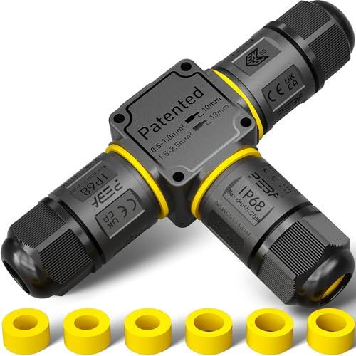 PEBA Connecteur de câble étanche à 3 voies - 3 broches IP68 - Diamètre du câble : 4 à 12 mm - Boîte de distribution extérieure - 3 conducteurs - Borne de connexion avec levier pour l'extérieur - Boîte