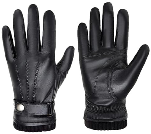 Ornrjfll Herren Schaffell-Lederhandschuhe für Touchscreen-Handschuhe, warm, Vollfinger, Fäustlinge zum Autofahren, S169-1B, L