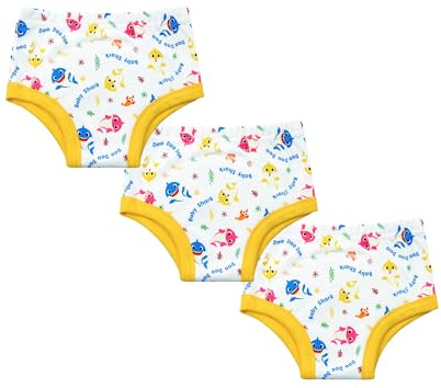 Baby Shark Potty Training Pants Boys Girls Reusable Training Underwear Yellow 100% Cotton Waterproof Toddler Pants Iconic Character Design 3 Pack (L (3+ Years), 3, count)