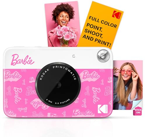 KODAK Barbie x Printomatic Cámara Digital a Color – Cámara Portátil Barbie 5MP Imprime Fotos Coloridas 2x3” Autoadhesivas – Estilo Firma