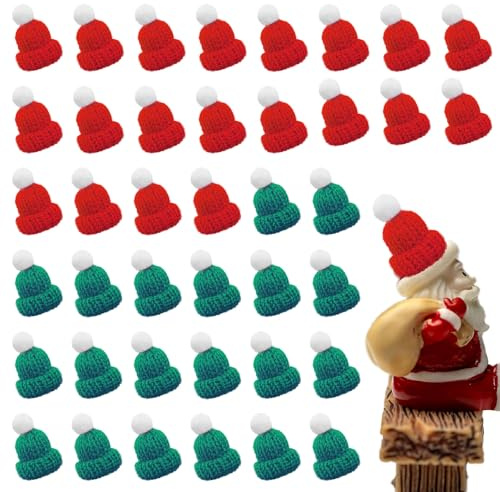 UILYNIU Mini-Weihnachtsmannmütze, Mini-Strickmütze, Mini-Weihnachtsdekoration, buntes Strickmützen-Set, Spielzeug-dekorative Hüte, für Weihnachtsbaumschmuck und Weihnachtsdekoration, 40 Stück