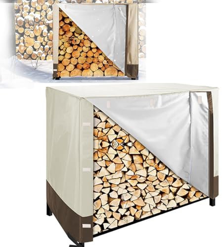4ft/8ft Bache pour Support de Rangement pour Bois de Chauffage,Imperméable Housse de Protection Range Buches Exterieur Jardin, Couverture pour Étagère Porte Bûches de Cheminée(Size:420D oxford ： 122
