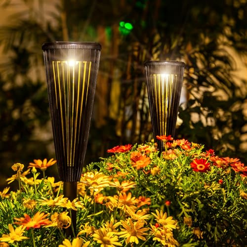 MAGGIFT Solar Garden Lights, 4 Packs LED Outdoor Solar Lights Solar Powered Waterproof, Smart Auto On/Off Stake Light for Yard Lawn Landscape Patio Pathway Lighting Decor