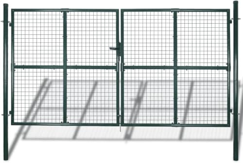 Refined Gartentor Doppeltor Zauntür Tor Garten Zaun Pforte Gartenzaun Tor Stahl Grün (Grün, 306 x 250 cm)