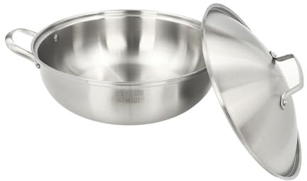 304 Stainless Steel Wok Non Stick Frying Pan with Steaming Rack, Effortless Clean, Silver, for use with Induction, Gas, Electric, Halogen Stoves and Ovens up to 500°F
