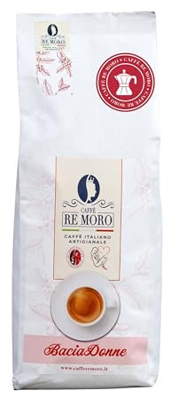 Caffè Re Moro - Miscela BaciaDonne - Caffè Artigianale Macinato per Moka - setoso e denso, origine sud americana e indiana, tostatura medio-scura - 250g