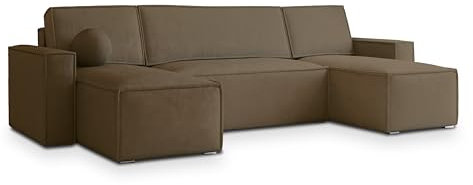 Masseno Ecksofa PESANO M mit Schlaffunktion U-Form, Sofa mit Bettkasten, Wohnzimmersofa, Couch, Soffa, Bettsofa, Couchgarnitur- Beige, Monolith 09