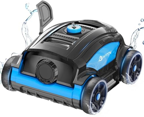 WINNY POOL CLEANER WY1103 Robot Piscine, Aspirateur Piscine sans Fil avec Batterie, 120 Min Autonomie, Double Moteur, LED, Filtre 180μm, Stationnement Auto, Piscines Hors-Sol 120m²(Noir-Bleu A)