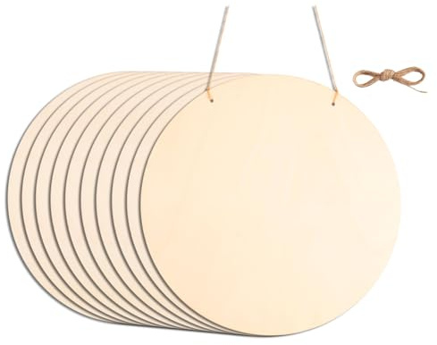Asyduey 12-Holzkreise zum Basteln, Unbehandeltes, Blankes Türschild, DIY-Holzkreise, 10 Stück