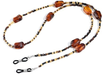 Gaodercha Brillen Kette Perlen Bernstein Perle Brillen Kette Retro Perlen Kette Brillen Halter Brille Ketten Maske Kette Brille Halter Sonnenbrillen String Halskette Kette für Frauen Sport