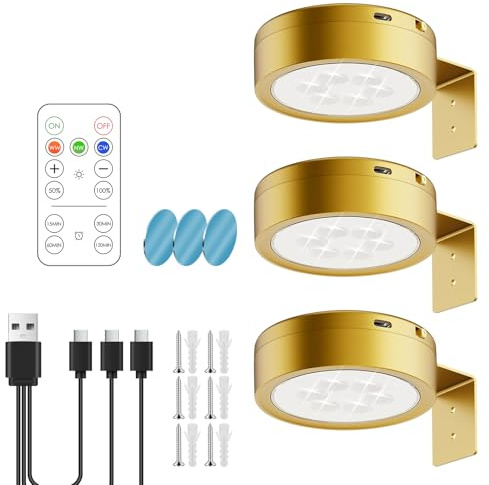 Lhdfyqt 3 Pezzi Luce per Quadri a Batteria Telecomando, Lampada da Parete con Telecomando, Illuminazione Dell'Immagine Senza Fili, Ricaricabile USB Lampada da Muro, Dimmerabile, per Quadri, Vetrine