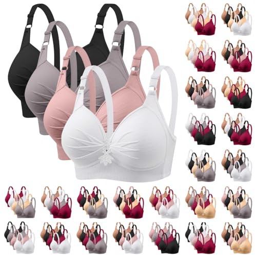 Liebeimmier 4 Pack Bras for Women Plus Size Full Coverage No Underwire Seamless Wireless Everday Bras Full Support Push Up Wire Free Breathable Comfort Bralette