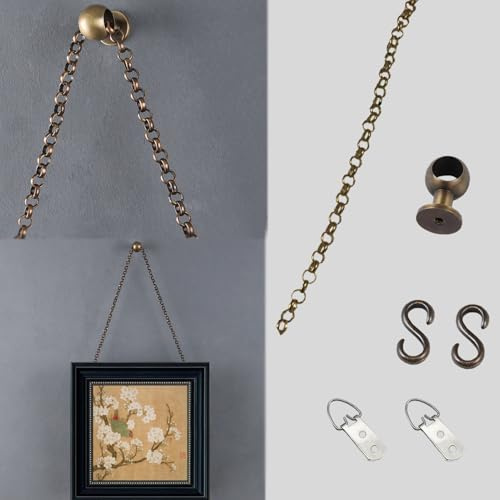 UrbanUp Picture Rail Hanging System Painting Hanging Hardware for Picture Exhibition, Wall Mounted French Style Picture Frame Hanging Kit, Adjustable Hook Artwork Hanger Tool(Antique Bronze)