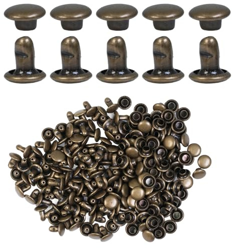 Selyse Set di 300 borchie a doppio tappo da 6 mm, rivetti in pelle in acciaio inox, rivetti cavi, per pelle, rivetti in metallo per borse, scarpe, cinture, vestiti e artigianato fai da te (bronzo