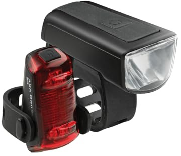 AXA Set luci per bicicletta Dwn 50 Lux – Ricaricabile USB – Indicatore batteria – Funzione luce freno – Omologato StVZO
