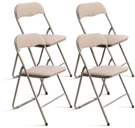 THE SECRET HOME─ Pack de 2, 4 y 6 Sillas Plegables Acolchadas de Metal y Poliéster─ Asiento Auxiliar para el Hogar─ 44x48x78 cm (4, Nude)