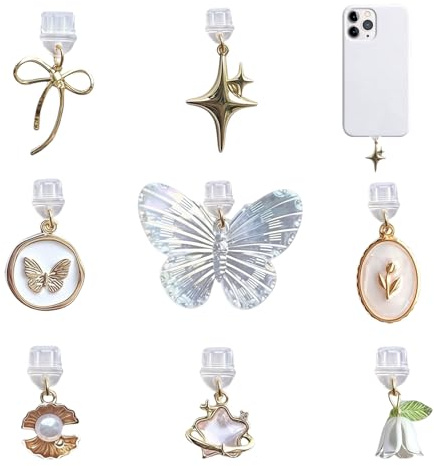 VelvetGlow 8 StüCk Dekorative Charms pour Kindle Et Téléphone, Bouchon Anti-Poussière USB C, Capuchon Protecteur USB C, Design Papillon Étoile Nœud Fleur, Compatible avec Les Ports De Charge Type C