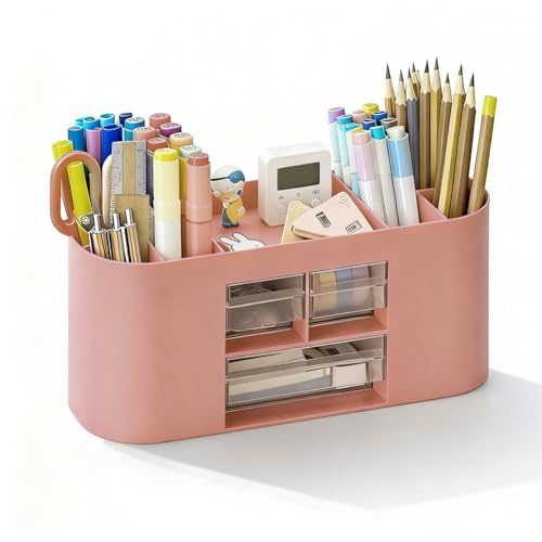EUBSWA Stifte Organizer 10 Fächer, Schreibtisch Organizer Stiftehalter Schreibtisch, Große Kapazität Büro Organizer Kann Bleistifte, Verschiedene Schreibwaren aufnehmen, Buntstifte (Rosa)