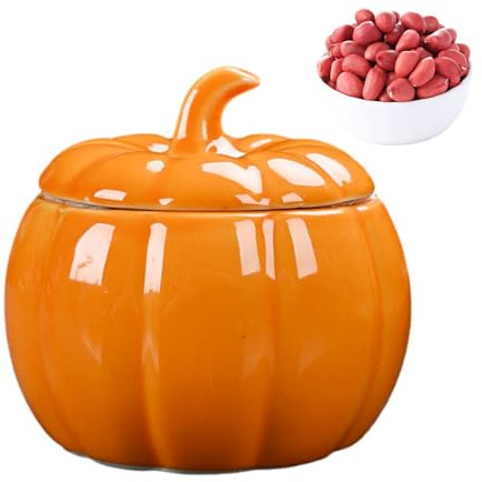 Keramik Kürbis Süßigkeitenschale – Versiegelte Aufbewahrungsdose für Snacks und Leckereien | Stilvolle Keramik Aufbewahrungskiste für Küche Wohnzimmer, Herbst Deko Kürbis Schale für Halloween
