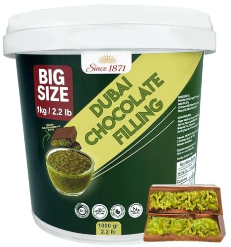 Relleno de Chocolate de Dubái 1 Kg / 2.2 Lb de Crema de Pistacho con Kadayif Crujiente | Postre Gourmet del Medio Oriente Mejor Ingrediente para Chocolate de Dubái | Delicioso, Crujiente y Suculento