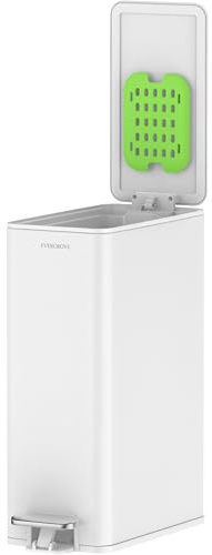 EverGrove 10L Slim Stainless Steel Bathroom Pedal Bin, Arctic White | Only 14 cm wide, with a soft-close lid and removable inner bucket for bathrooms, toilets and narrow spaces.