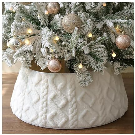 Cache Pied De Sapin De Noël - Collier d'arbre De Noël, Protecteur Doux Style Bohème | Motif Texturé À Rayures | Panier Bohème en Peluche | Cache Bas De Sapin en Peluche pour Décorations De Vacances