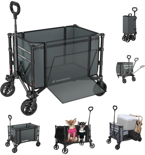 Carrello Pieghevole con Ruote 120L, 3 in 1 Vagone Pieghevole Convertibile in Panchina, 220lbs Carrello Acquisti di Generi Alimentari Carro Utile per Spiaggia, Giardino, Campeggio, Grigio