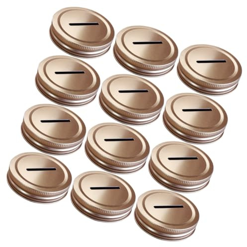 OSALADI 12pcs 70mm Mason Jar Coin Slot Bank Lids Tinplate Leakproof Canning Jar Covers Replacement for Money Saving and Storage