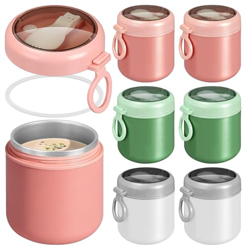 6 Pack Insulated Food Flasks with Spork, Thermal Lunch Box for Hot Food | 530ml Stainless Steel, Folding Spoon, Wide Mouth, Leak-resistant Thermal Food Container for Work, School, Meal Prep