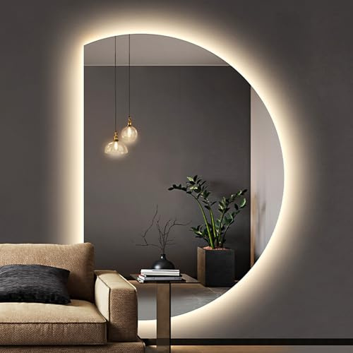 Aenmezen Specchio da Bagno Intelligente Dimmerabile a Mezzaluna, Moderno Specchio Cosmetico Antideflagrante Irregolare, Retroilluminato Anti-nebbia, Luce a 3 Colori(Left cut,90 * 60cm)