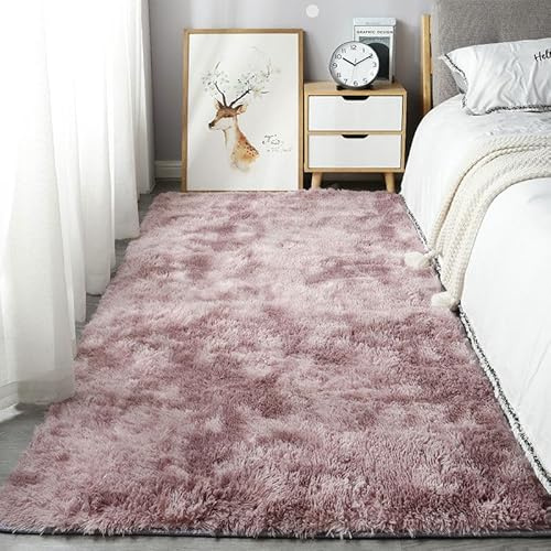 Generisch Weicher Läufer,Hochflor Teppich Flauschig rutschfest,fusselfrei,Waschbar Moderne Deko Teppich für Schlafzimmer,Flur,Wohnzimmer,Pink Purple,140×200cm,X
