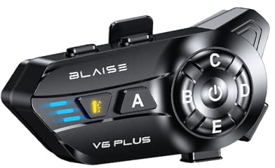 BLAISE V6 Plus Intercom Moto Bluetooth, 2 à 6 Motards, 40mm Haut-Parleur | Bluetooth Casque Moto Communication Système, Réduction de Bruit, Partage de Musique, Étanchéité IPX6, Appairage Universel