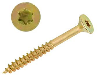 Spanplattenschrauben Torx gelb-verzinkt mit Senkkopf in 4x30 bis 6x140 mm Handelsüblich verpackt (6x140 mm TG - 100 Stk)