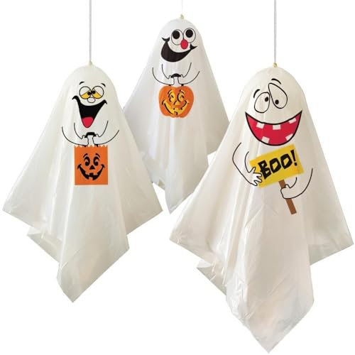 Unique Party 88048 - Ghost Halloween Hanging Decorations, Pack of 3, Assorted Designs, 35