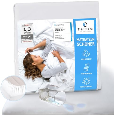 Matratzenschoner 140x200cm wasserdicht, Atmungsaktiver Matratzenbezug 140x200 cm, Anti-Milben Matratzenschutz, Wasserundurchlässige Matratzenauflage, Hygienischer Matratzen-Topper mit Rundumgummi