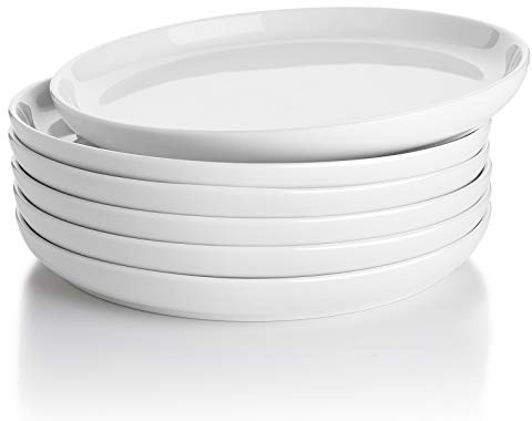 Sweese 7.4 Inch Porcelain Dessert Plates, Set of 6 - Stackable, Microwave Oven Safe - White