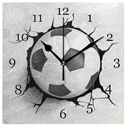 BIGJOKE Orologio da parete a forma di pallone da calcio sportivo, vintage, senza ticchettio, a batteria, per bambini, soggiorno, camera da letto e cucina, decorazione per la casa e l'hotel