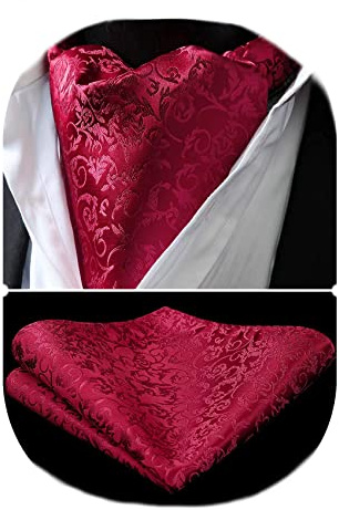 HISDERN Cravatta Uomo Ascot Floreale Paisley Cravatta E Fazzoletto Da Taschino Set Di Cravatte Fazzoletto Jacquard Per Matrimonio Festa Elegante,Rosso,Taglia unica
