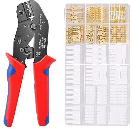 Kit d'outils de sertissage de bornes de fil, Dechengbao Pince à sertir à cliquet AWG 22-16 (0,5-1,5 mm²) avec 600 connecteurs femelles mâles et bornes de connecteurs Bullet