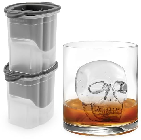 Tovolo Skull Ice Cube Mold Pack of 2 Craft Ice Molds for Whiskey Bourbon Cocktails, Easy Fill No Leak Silicone Skeleton Skull Shaped Ice Cube Gifts for Men, Dishwasher Safe BPA Free Large Skull Mold