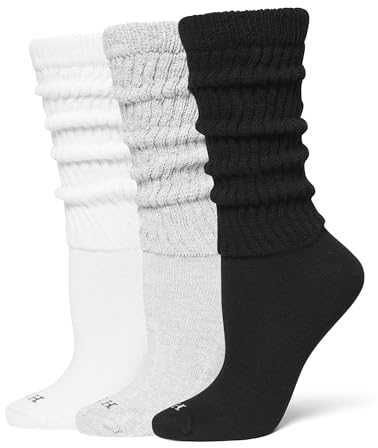 HUE Women's Slouch Socks, Slouchy Socks for Women (3-Pack), White/lt.Char Heather/Black
