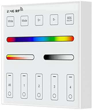 BTF-LIGHTING WR01RF Wireless 2,4G RF 4 Zonen RGB/RGBW/RGBCCT Smart Panel | Wandmontage Fernbedienung Angetrieben durch 2pcs AAA Batteries 3V Arbeit mit LM052 C03W C04W C05W usw Controller