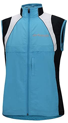 Airtracks Damen Fahrradweste Laufweste Radweste Leichte Wind Weste Reflektierend Winddicht Ärmellos Windstopper Atmungsaktiv Windstopper XS S M L Xl XXl 3XL 4XL - hellblau-weiß - S