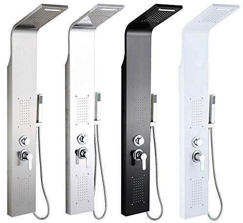 Colonna Doccia Idromassaggio Pannello Doccia Set in 304 Acciaio Inox con Miscelatore 5 Funzioni, Doccia Spa per Bagno, Altezza: 140 cm - Processo di lucidatura (Bianca)