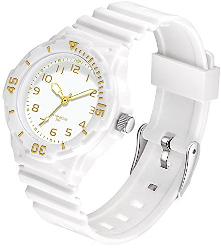 Uhren Damen Schwesternuhr Analog Sportuhr Silikon Armbanduhr Leuchtend 5 ATM Wasserdicht Leichte Uhr für Junge Mädchen Teenager Schwarz Gold Silber Blau Grün Rosa Violett Weiß Outdoor Watch Frauen