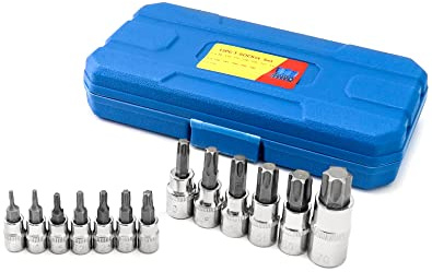 QWORK 13 Stück Torx Steckschlüssel Werkzeug, torx nuss set T8-T70, legierter Stahl, Cr-V-Stahl, Torx Bit Set 1/2, 3/8, 1/4