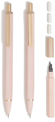 U Brands Cambria Mechanical Pencils, Set of 2, Blush Pink, Soft Touch, Medium (0.7 mm) Point, Lead and Eraser Refills