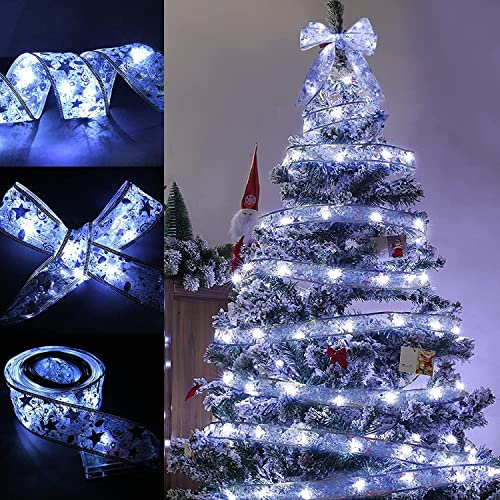 10 M 100 LED Lumières de Ruban de Sapin de Noël,Guirlandes Lumineuses à Ruban Brillant,Ruban Sapin Noël LED,Lumières de ruban de Noël,Arc en Dentelle DIY Décor Sapin Vacances Intérieur Extérieur